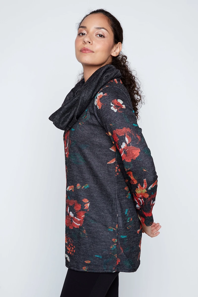 Floral print tunic with scarf