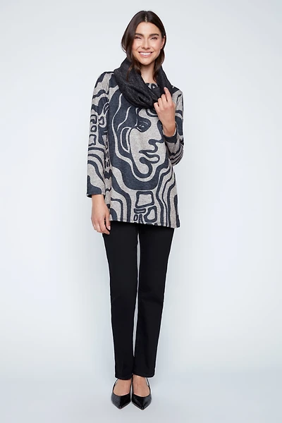 Medusa print tunic with scarf
