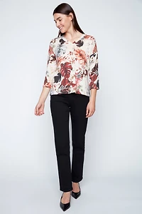 Leaf print knit top