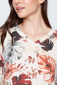 Leaf print knit top