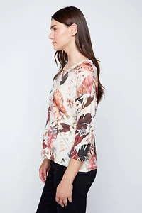 Leaf print knit top