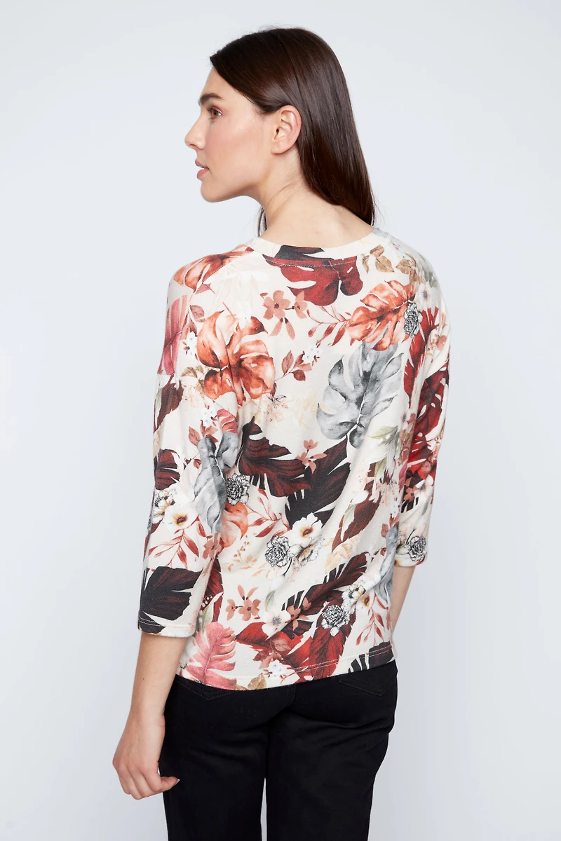 Leaf print knit top