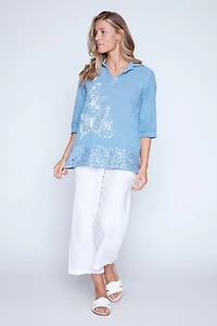 Johnny collar butterfly print top