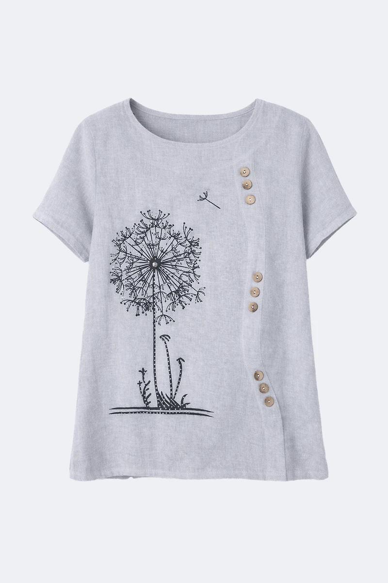 Cotton blend printed top with button detail