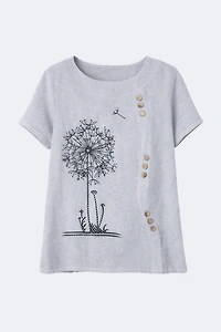 Cotton blend printed top with button detail