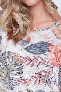 Tropical print burn out t-shirt