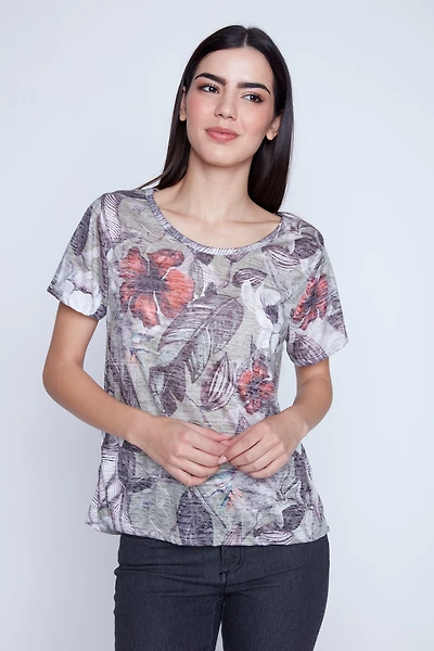 Floral print burn out t-shirt
