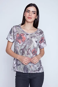 Floral print burn out t-shirt