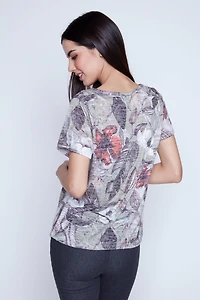 Floral print burn out t-shirt