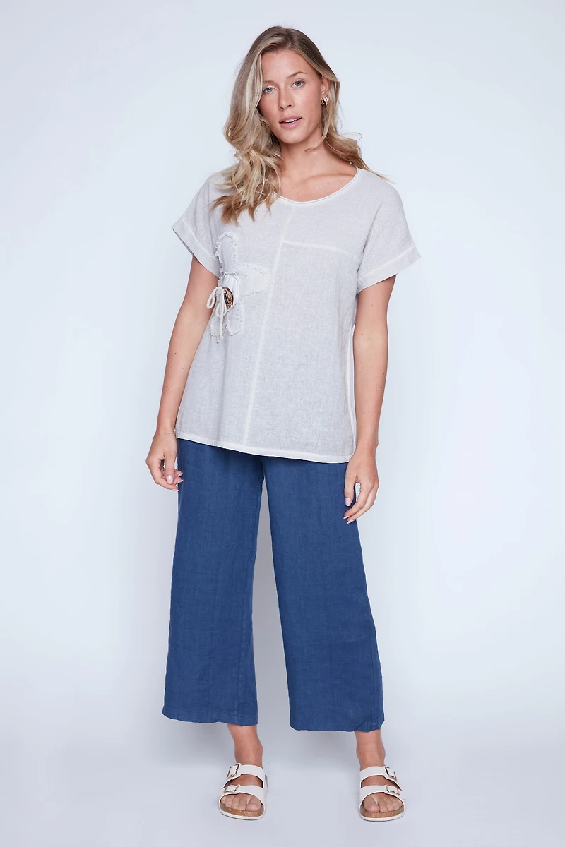 Cotton blend fringe flower top