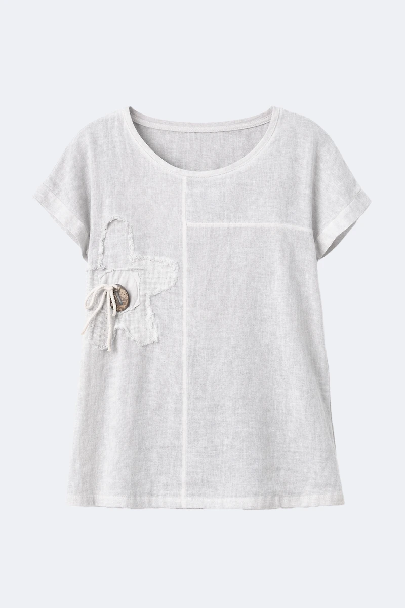 Cotton blend fringe flower top