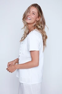 Floral print grommet detail top