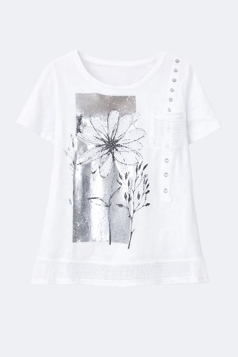 Floral print grommet detail top