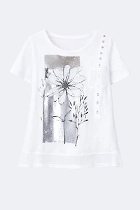 Floral print grommet detail top