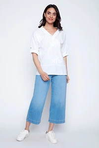 Embroidered cotton blouse with hood