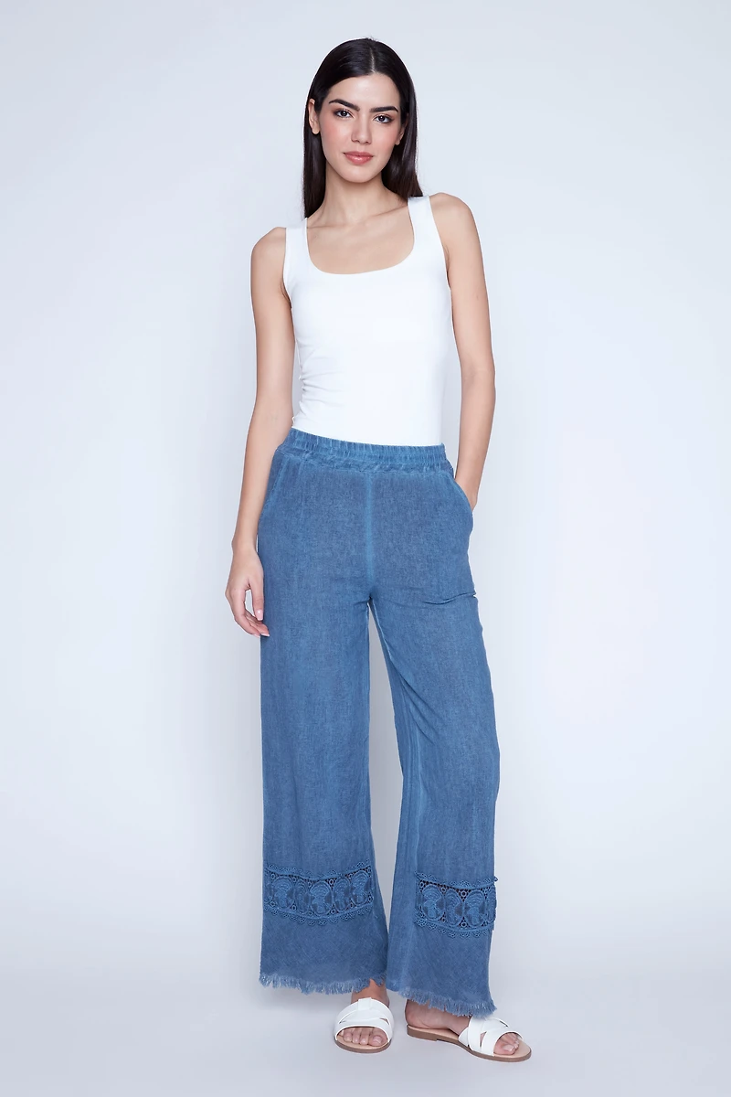 Lace trim wide leg pant