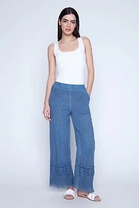 Lace trim wide leg pant