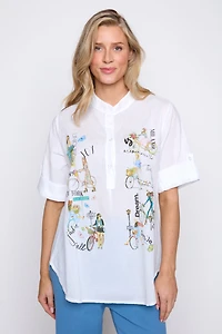 Bicycle print cotton blouse