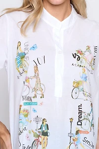 Bicycle print cotton blouse