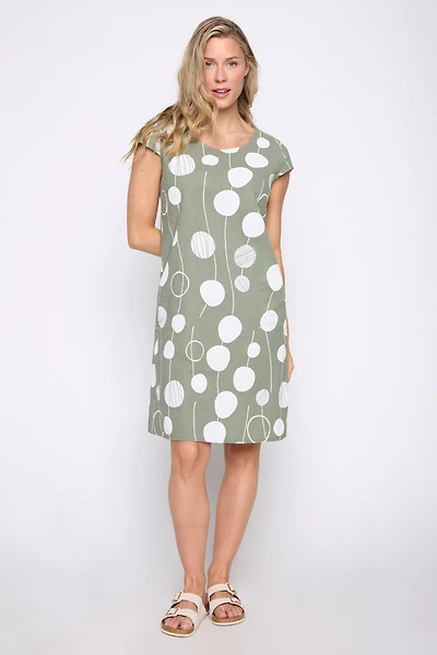 Geo circles print cotton blend dress