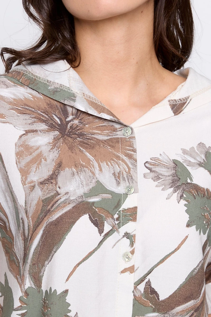Floral print hoodie blouse