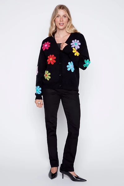 Multi colored floral design cardigan