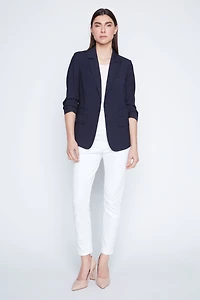 Ruched sleeve cotton blazer