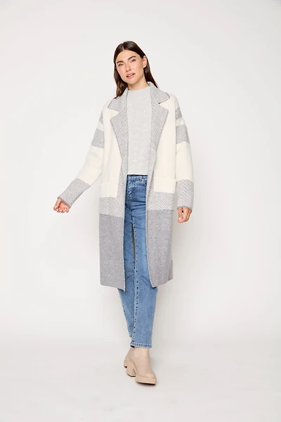 Colorblock Long Knit Cardigan
