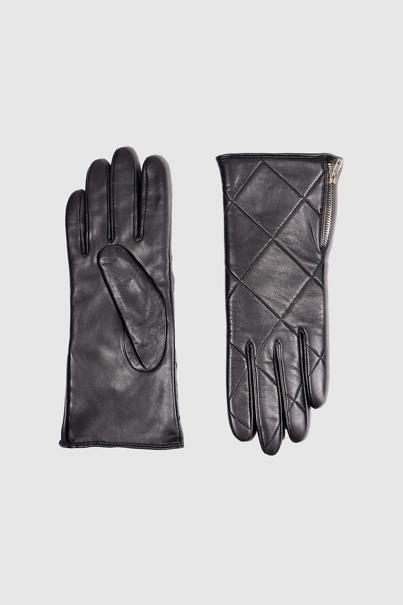 Sheep leather zipper detail gloves