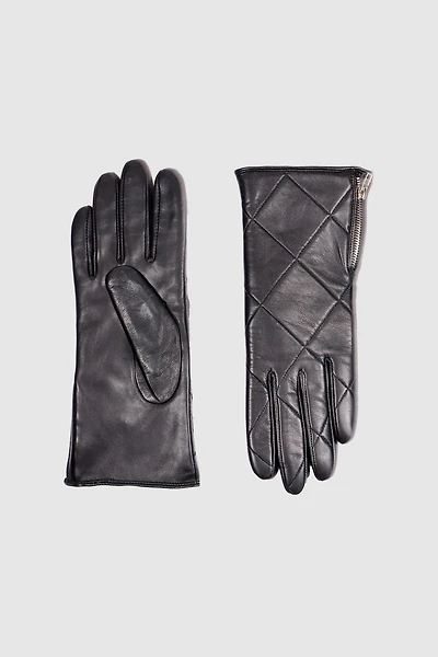 Sheep leather zipper detail gloves