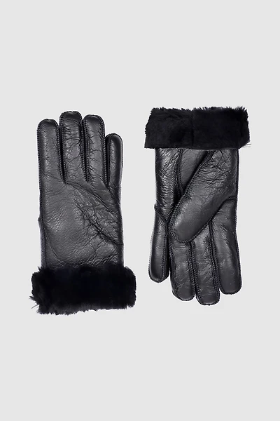 sheep leather gloves with fur cuff trim