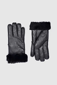 sheep leather gloves with fur cuff trim