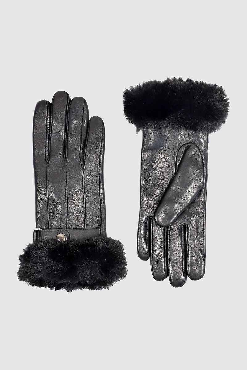 Les gants en cuir de mouton avec bordure en fausse fourrure