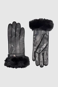 Les gants en cuir de mouton avec bordure en fausse fourrure