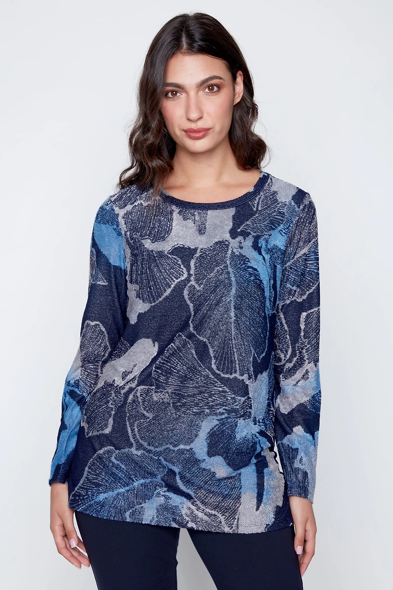 Floral burnout jacquard knit top