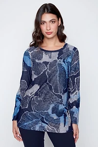 Floral burnout jacquard knit top