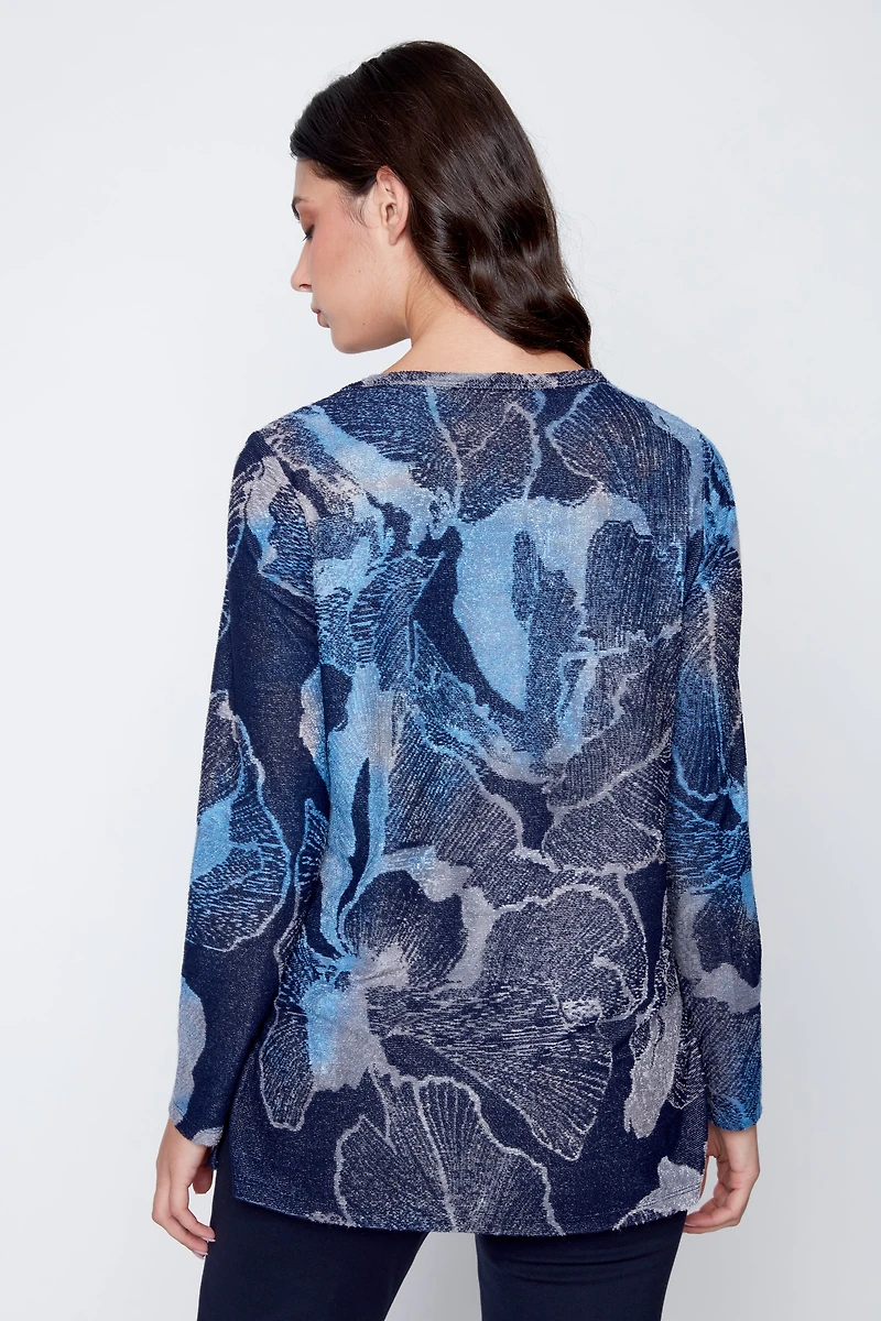 Floral burnout jacquard knit top
