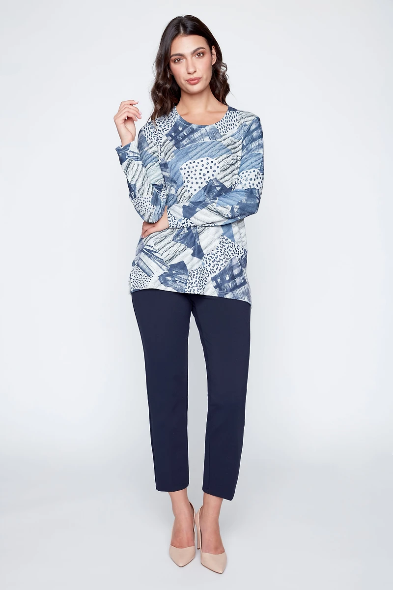 Abstract dot metallic knit top