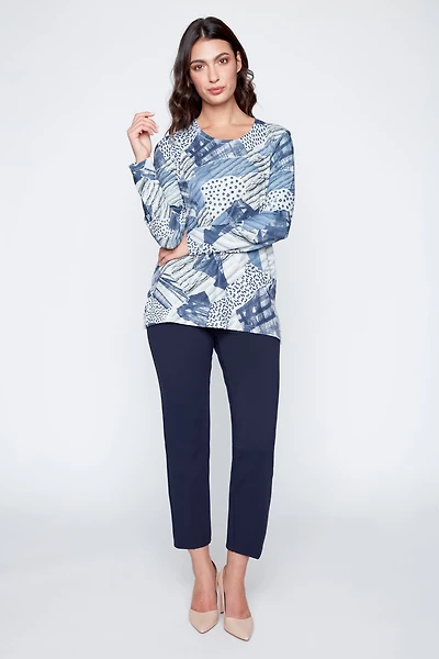 Abstract dot metallic knit top