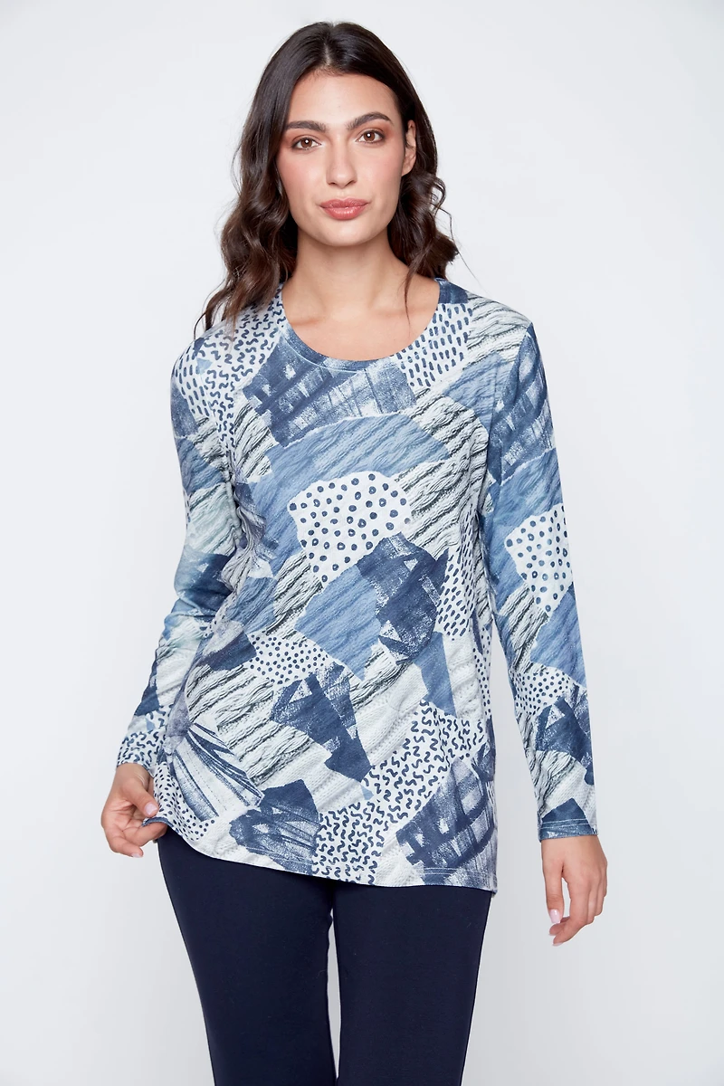 Abstract dot metallic knit top