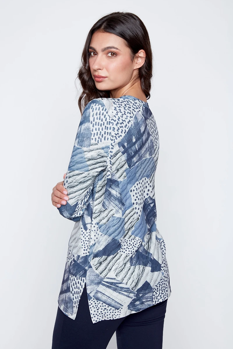 Abstract dot metallic knit top
