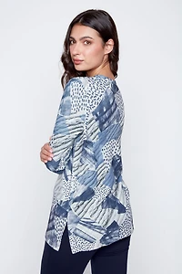 Abstract dot metallic knit top