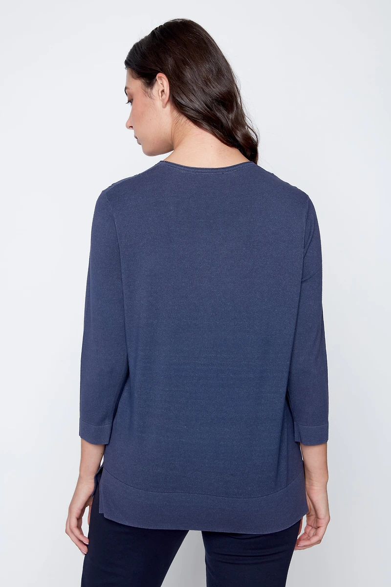 Front stitch detail solid sweater