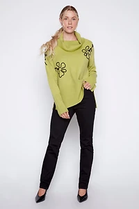 Cowl neck soutache flower sweater