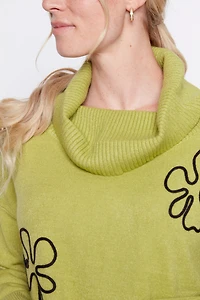 Cowl neck soutache flower sweater