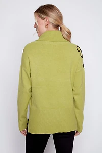 Cowl neck soutache flower sweater