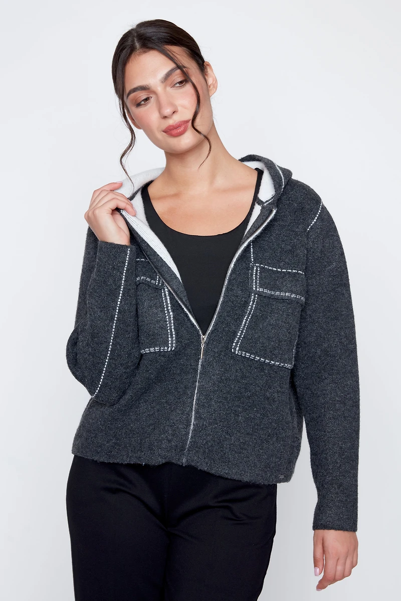 La veste en laine mélangée à points contrastés