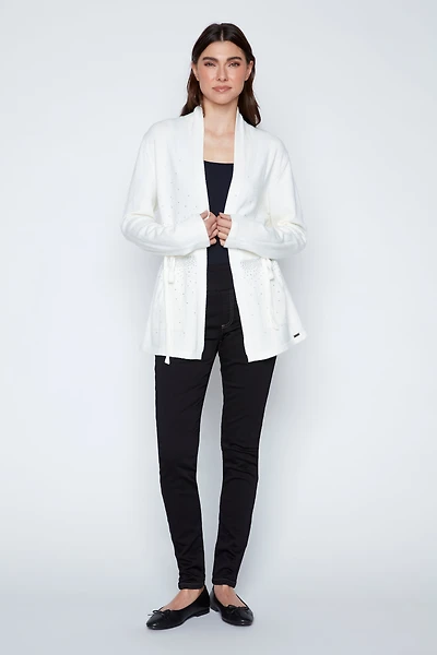 Embellished cardigan with drawstring waist