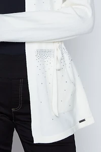 Embellished cardigan with drawstring waist