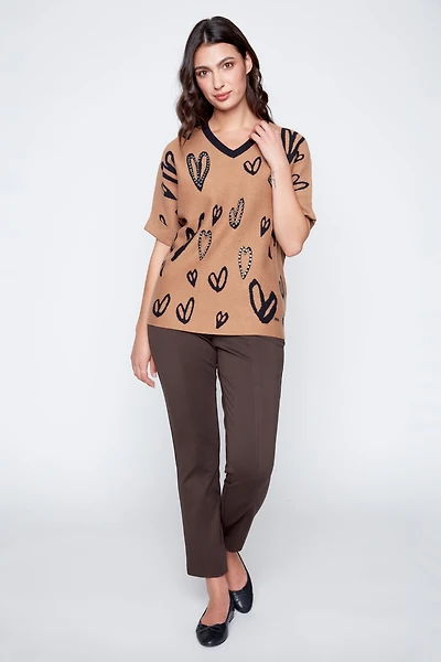 Rhinestone hearts knit sweater
